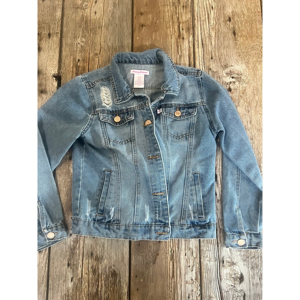 Tommy Bahama Girls Distressed Denim Jacket Medium Wash Blue Size‎ 12
